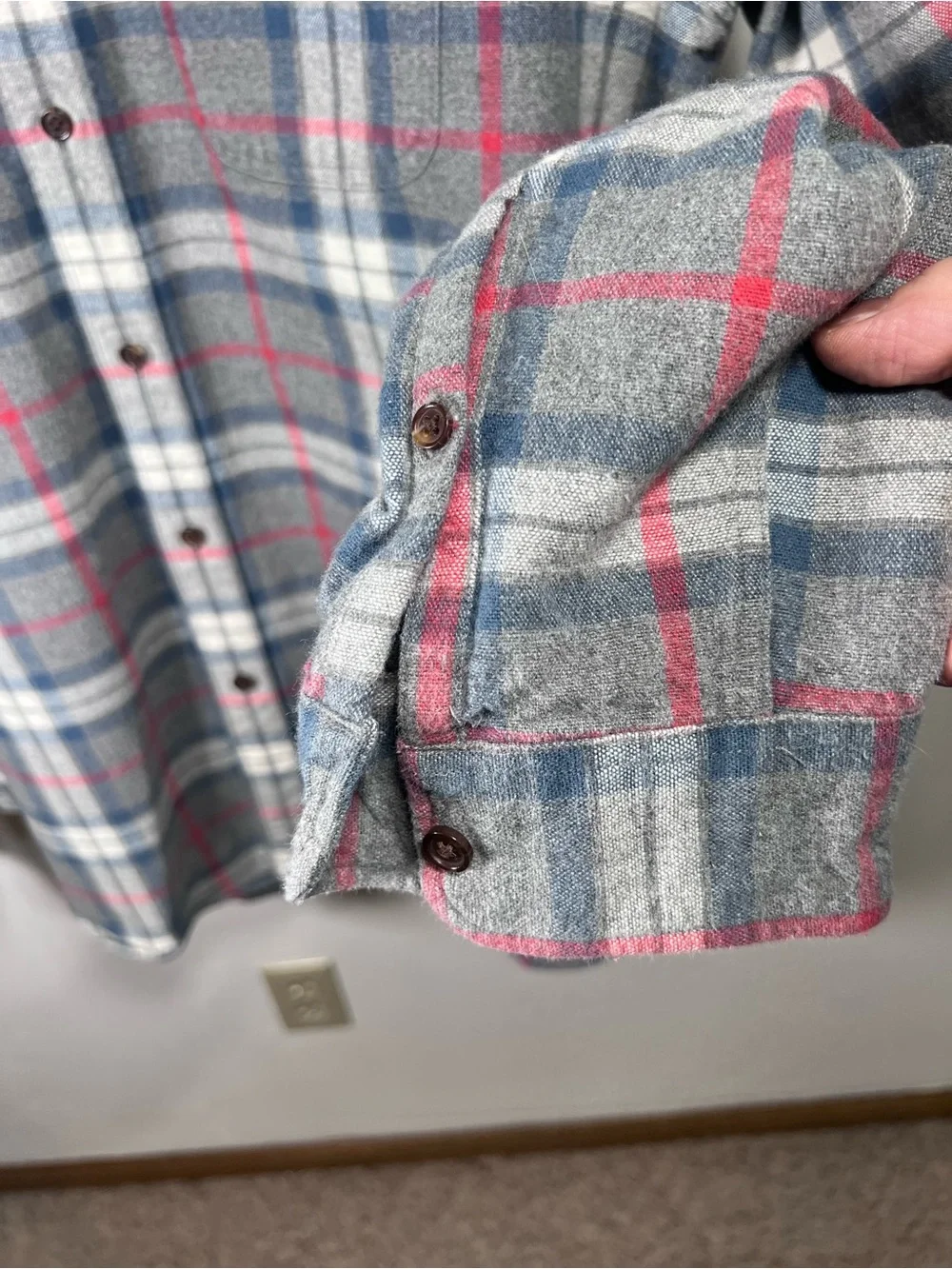 J. Crew Men's Gray Plaid Button-Up 100% Cotton Shirt with Brown Elbow Patches XL